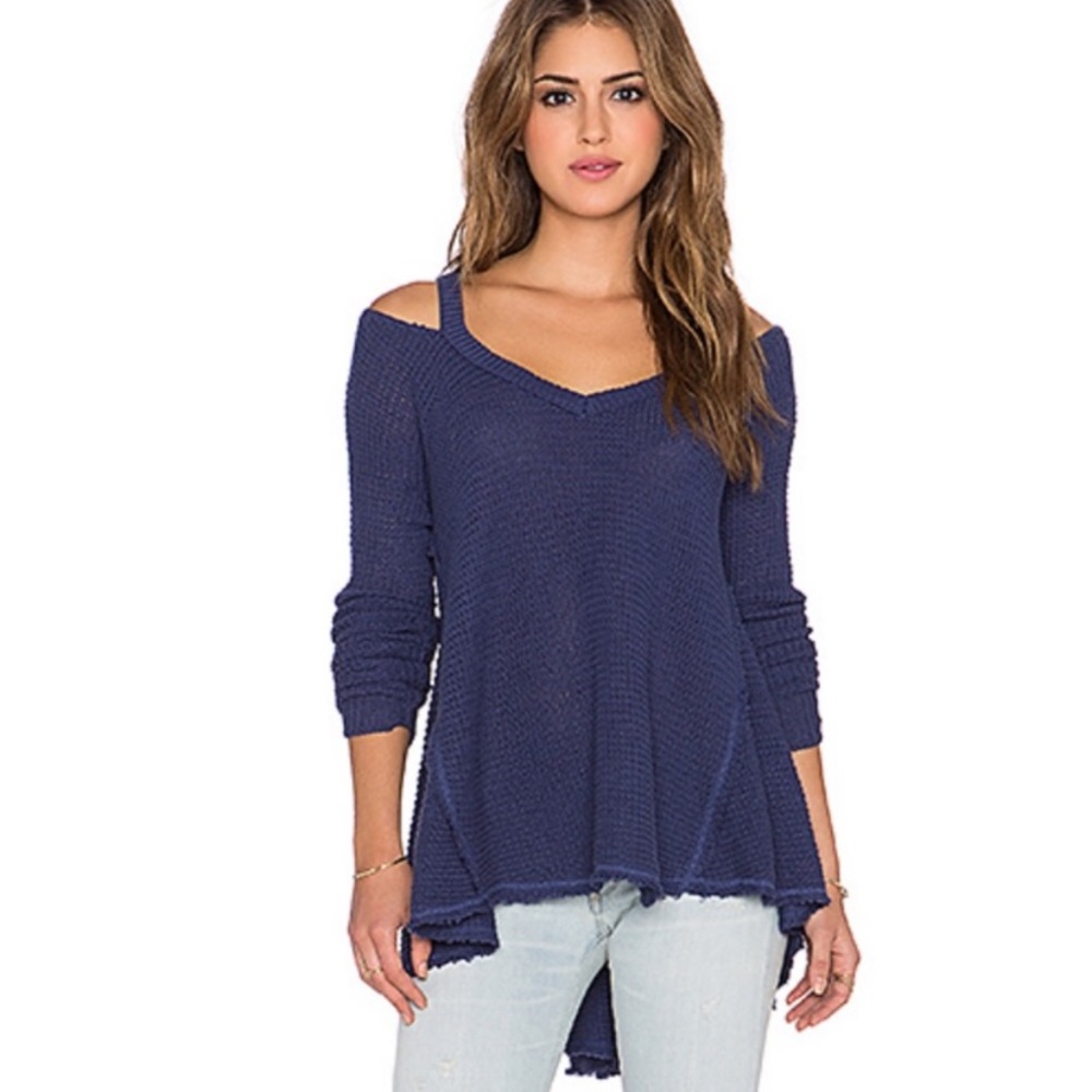 Free People Moonshine Cold Shoulder Sweater Blue